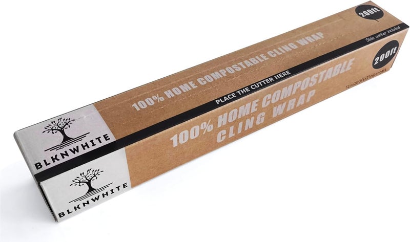 BLKWHT لفافة قابلة للتحلل مع قاطع منزلق - 12 بوصة عرض × 200 قدم. لفافة معتمدة وفق ASTM 6400. بديل رائع للفائف شمع النحل أو اللفائف البلاستيكية. - Image 1